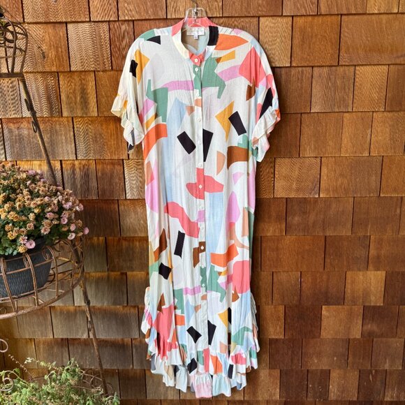 EUC Anthropologie Corey Lynn Calter Soho Ruffled Shirtdress in Women's Large - Picture 2 of 9
